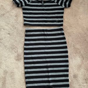 Forever 21 crop top and skirt gray and black. Top size M, skirt size S.
